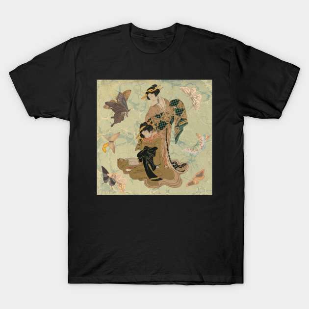 Vintage Geishas and Butterflies T-Shirt by Minxylynx4